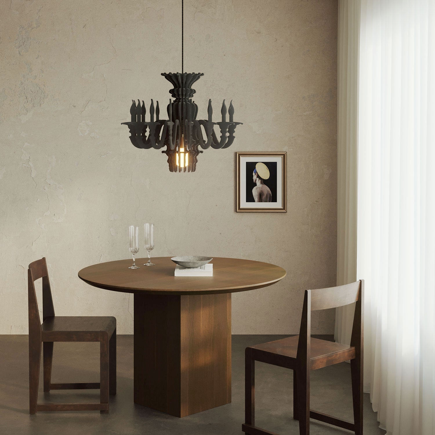 Suspension Lamp with Classic SHHANDELIER Shade Made of Sound-Absorbing Material - Black melange