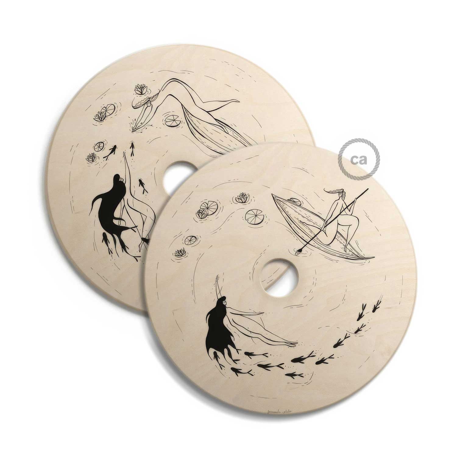 UFO Paralume in legno Special Edition Illustratori Italiani, double face, diametro 33 cm - Fernando Cobelo - Creative Cables